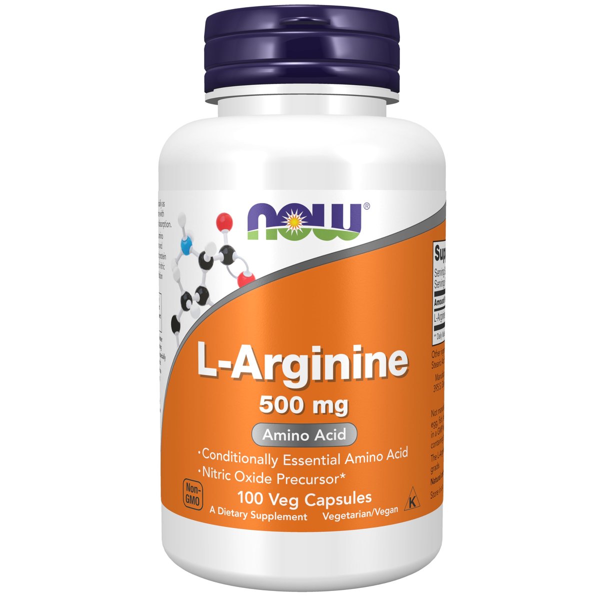 NOW Foods L-Arginin 500 mg – 100 vegane Kapseln, Stickstoffmonoxid-Vorstufe, Aminosäure