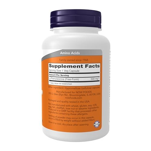 NOW Foods L-Phenylalanin 500 mg, Unterstützung des Nervensystems*, Aminosäure, 120 vegane Kapseln