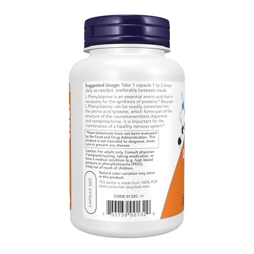 NOW Foods L-Phenylalanin 500 mg, Unterstützung des Nervensystems*, Aminosäure, 120 vegane Kapseln