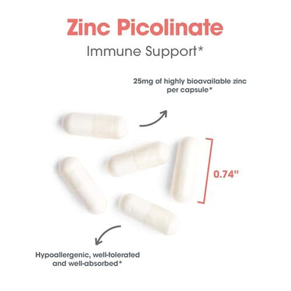 ARG Zinkpicolinat – Unterstützt ein gesundes Immunsystem – Liefert 25 mg Zink – Hoch bioverfügbar, überlegene Absorption – Vegetarisch & hypoallergen – 60 Portionen – 60 Kapseln