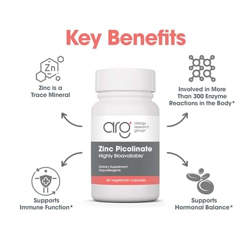 ARG Zinkpicolinat – Unterstützt ein gesundes Immunsystem – Liefert 25 mg Zink – Hoch bioverfügbar, überlegene Absorption – Vegetarisch & hypoallergen – 60 Portionen – 60 Kapseln
