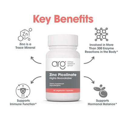 ARG Zinkpicolinat – Unterstützt ein gesundes Immunsystem – Liefert 25 mg Zink – Hoch bioverfügbar, überlegene Absorption – Vegetarisch & hypoallergen – 60 Portionen – 60 Kapseln