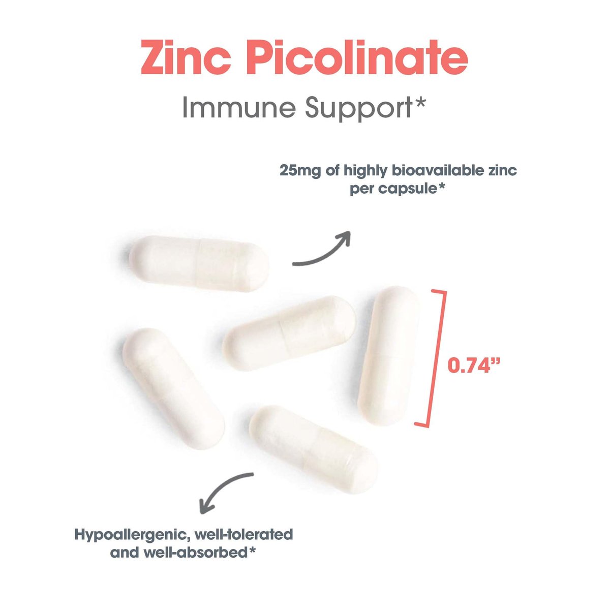 ARG Zinkpicolinat – Unterstützt ein gesundes Immunsystem – Liefert 25 mg Zink – Hoch bioverfügbar, überlegene Absorption – Vegetarisch & hypoallergen – 60 Portionen – 60 Kapseln