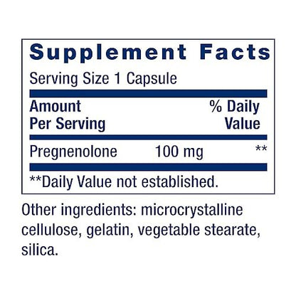 Life Extension Pregnenolon 100 mg – Hormonhaushalt, Gedächtnis, Fokus & kognitive Gesundheit – 100 Kapseln, glutenfrei, nicht-GVO