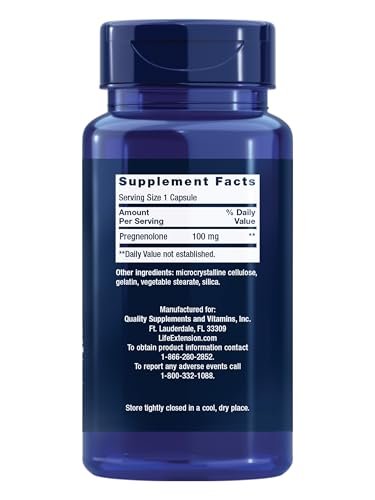 Life Extension Pregnenolon 100 mg – Hormonhaushalt, Gedächtnis, Fokus & kognitive Gesundheit – 100 Kapseln, glutenfrei, nicht-GVO