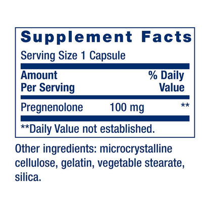 Life Extension Pregnenolon 100 mg – Hormonhaushalt, Gedächtnis, Fokus & kognitive Gesundheit – 100 Kapseln, glutenfrei, nicht-GVO
