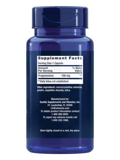 Life Extension Pregnenolon 100 mg – Hormonhaushalt, Gedächtnis, Fokus & kognitive Gesundheit – 100 Kapseln, glutenfrei, nicht-GVO
