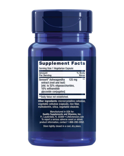 Life Extension Optimiertes Ashwagandha – Stressmanagement, gesunde Stressantwort, Fokus, Gedächtnis, vegetarisch, glutenfrei, nicht-GVO, 60 Kapseln