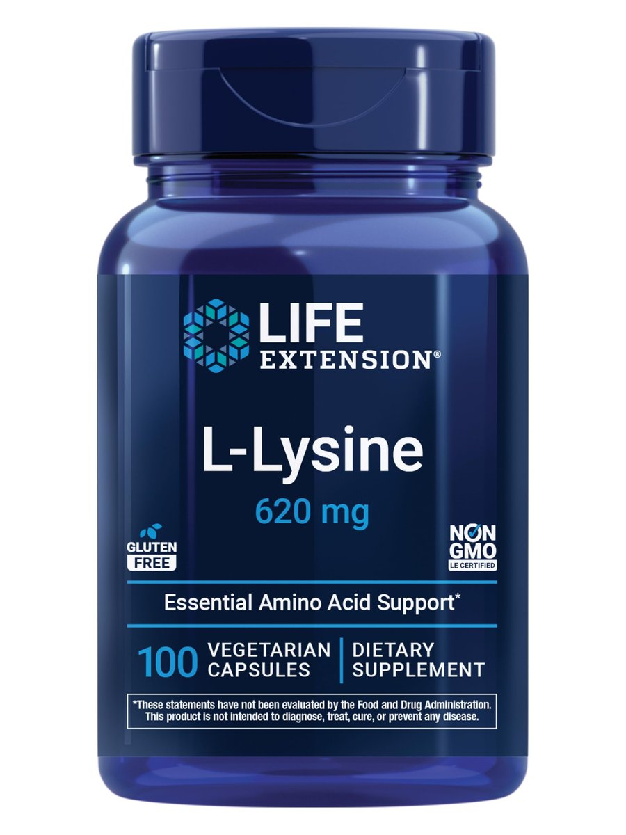 Life Extension L-Lysin, 620 mg, essentielle Aminosäure für gesunden Stickstoffhaushalt, Kalziumstoffwechsel, Stressreaktion & mehr, glutenfrei, nicht-GVO, vegetarisch, 100 Kapseln