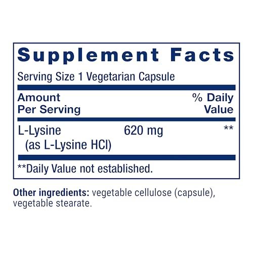 Life Extension L-Lysin, 620 mg, essentielle Aminosäure für gesunden Stickstoffhaushalt, Kalziumstoffwechsel, Stressreaktion & mehr, glutenfrei, nicht-GVO, vegetarisch, 100 Kapseln