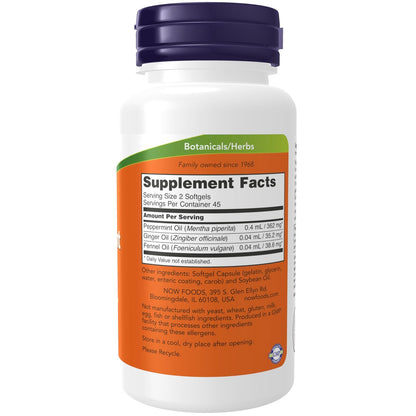 NOW Foods Magen-Darm-Unterstützung: Pfefferminz-Gels mit Ingwer & Fenchelöl, magensaftresistente Kapseln, 90 Softgels