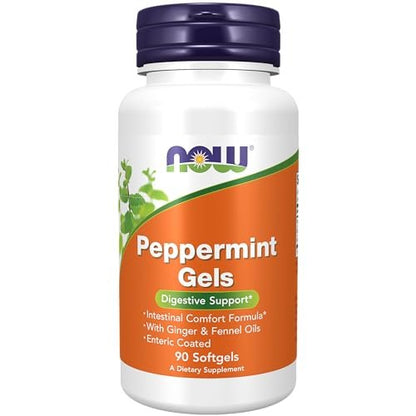 NOW Foods Magen-Darm-Unterstützung: Pfefferminz-Gels mit Ingwer & Fenchelöl, magensaftresistente Kapseln, 90 Softgels