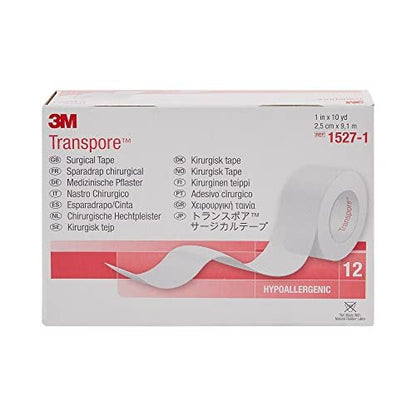 3M Transpore Chirurgisches Klebeband, 2,5 cm x 9,1 m, 12 Rollen (1 Packung)