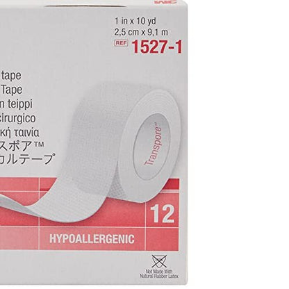 3M Transpore Chirurgisches Klebeband, 2,5 cm x 9,1 m, 12 Rollen (1 Packung)