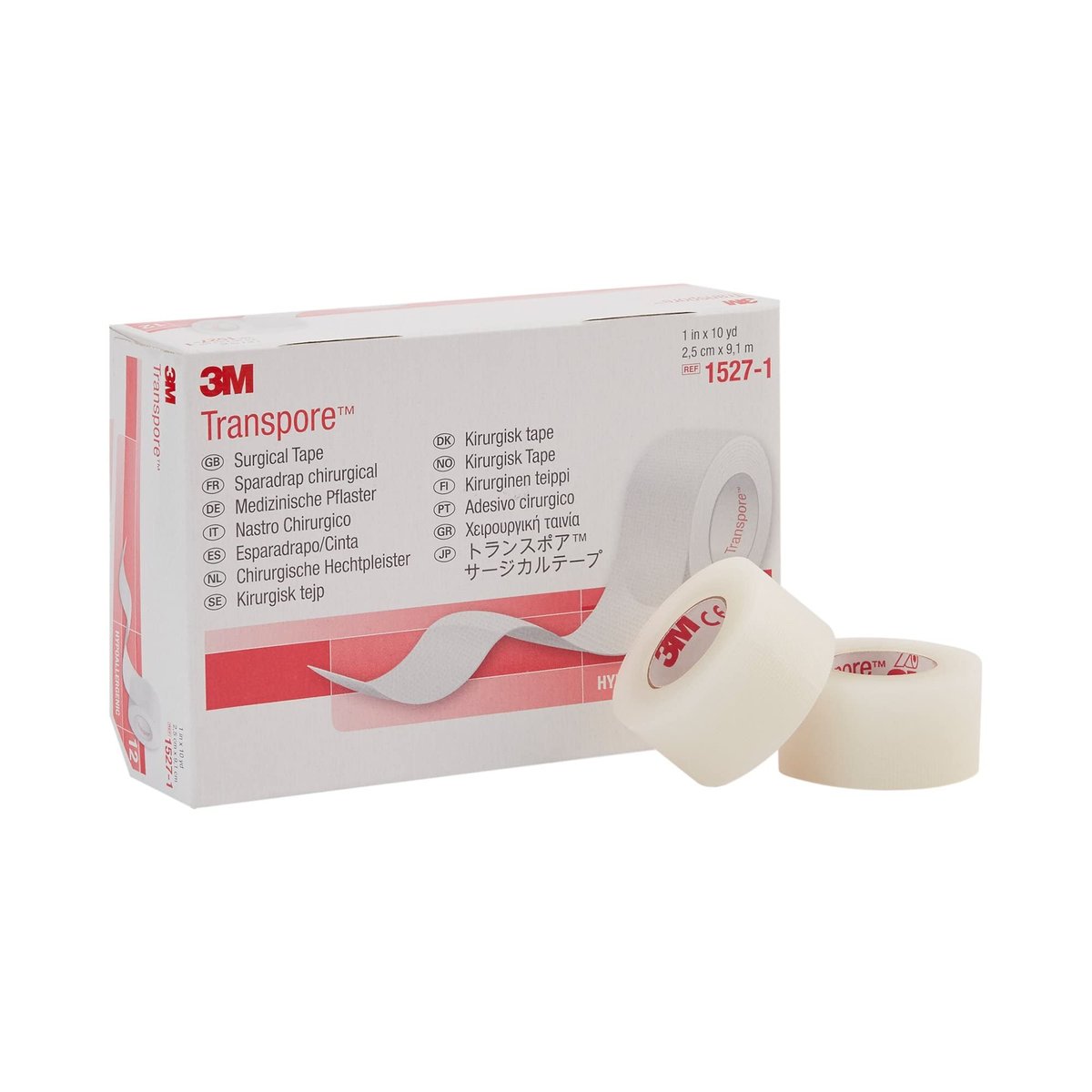 3M Transpore Chirurgisches Klebeband, 2,5 cm x 9,1 m, 12 Rollen (1 Packung)