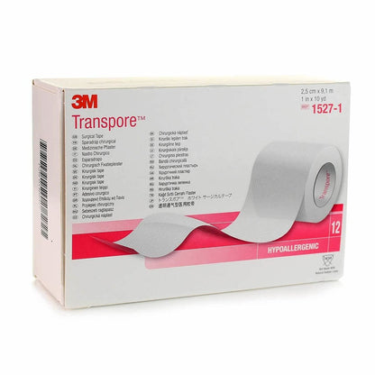 3M Transpore Chirurgisches Klebeband, 2,5 cm x 9,1 m, 12 Rollen (1 Packung)