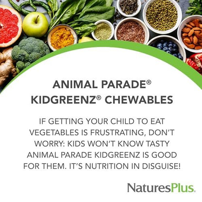 NaturesPlus Animal Parade KidGreenz, tropischer Fruchtgeschmack - 90 tierförmige Kautabletten - Vegetarisch, glutenfrei - 90 Portionen