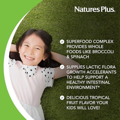 NaturesPlus Animal Parade KidGreenz, tropischer Fruchtgeschmack - 90 tierförmige Kautabletten - Vegetarisch, glutenfrei - 90 Portionen