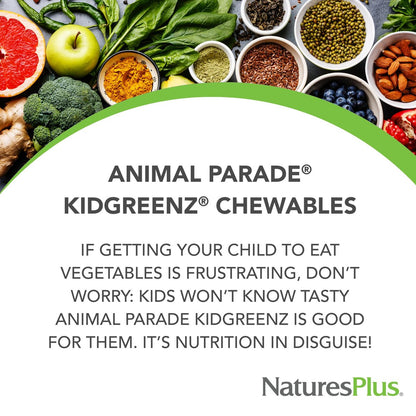 NaturesPlus Animal Parade KidGreenz, tropischer Fruchtgeschmack - 90 tierförmige Kautabletten - Vegetarisch, glutenfrei - 90 Portionen