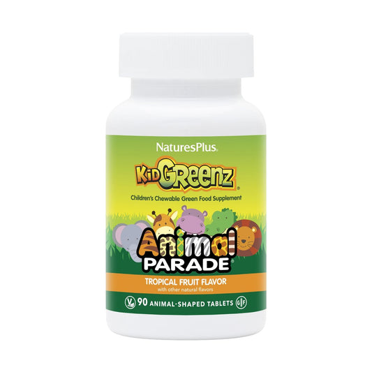 NaturesPlus Animal Parade KidGreenz, tropischer Fruchtgeschmack - 90 tierförmige Kautabletten - Vegetarisch, glutenfrei - 90 Portionen