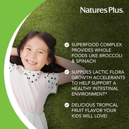 NaturesPlus Animal Parade KidGreenz, tropischer Fruchtgeschmack - 90 tierförmige Kautabletten - Vegetarisch, glutenfrei - 90 Portionen