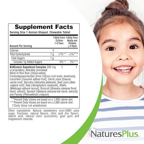 NaturesPlus Animal Parade KidGreenz, tropischer Fruchtgeschmack - 90 tierförmige Kautabletten - Vegetarisch, glutenfrei - 90 Portionen