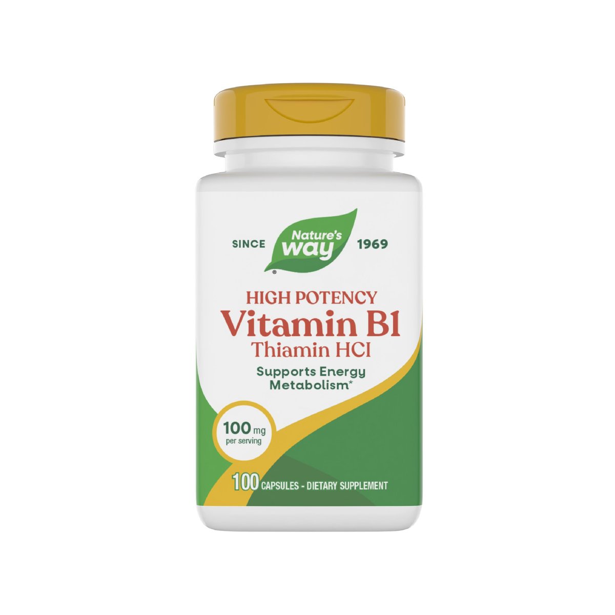 Nature's Way Vitamin B1, hochdosiert, 100 mg Thiamin pro Portion, Thiamin HCl, unterstützt den Energiestoffwechsel*, glutenfrei, 100 Kapseln (Verpackung kann variieren)
