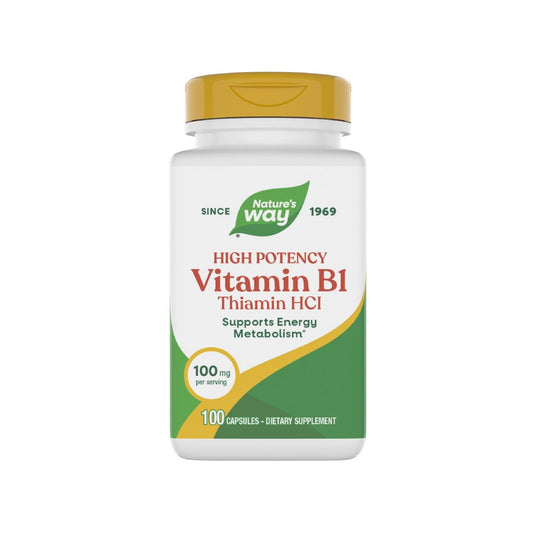 Nature's Way Vitamin B1, hochdosiert, 100 mg Thiamin pro Portion, Thiamin HCl, unterstützt den Energiestoffwechsel*, glutenfrei, 100 Kapseln (Verpackung kann variieren)