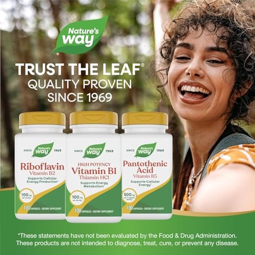 Nature's Way Vitamin B1, hochdosiert, 100 mg Thiamin pro Portion, Thiamin HCl, unterstützt den Energiestoffwechsel*, glutenfrei, 100 Kapseln (Verpackung kann variieren)