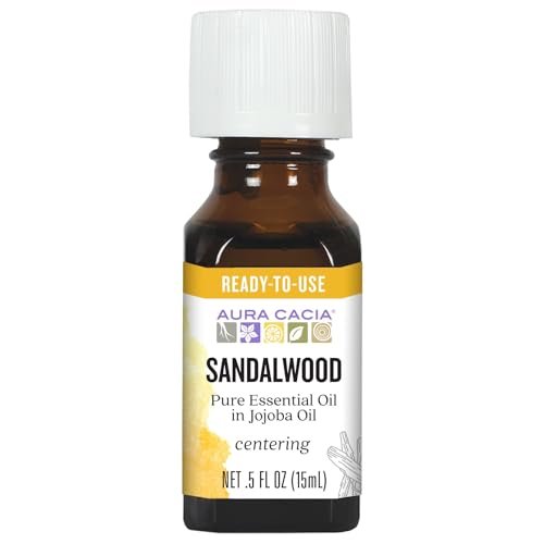 Aura Cacia Sandelholz Ätherisches Öl in Jojobaöl, gebrauchsfertig, 0,5 Fl Oz, für Aromatherapie und Hautpflege