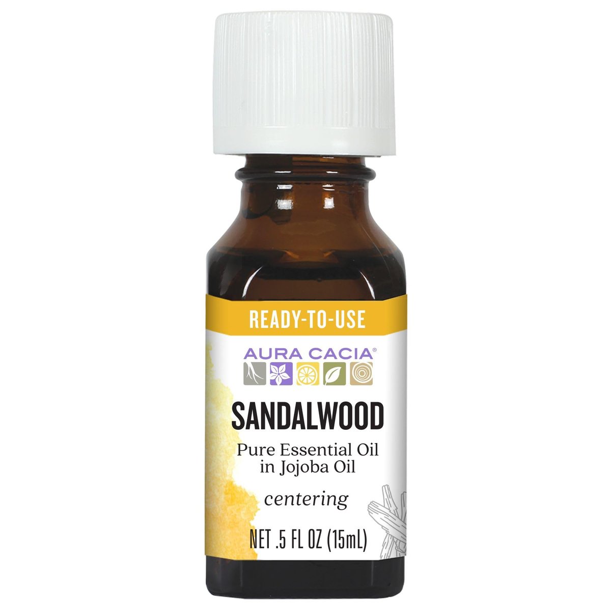 Aura Cacia Sandelholz Ätherisches Öl in Jojobaöl, gebrauchsfertig, 0,5 Fl Oz, für Aromatherapie und Hautpflege
