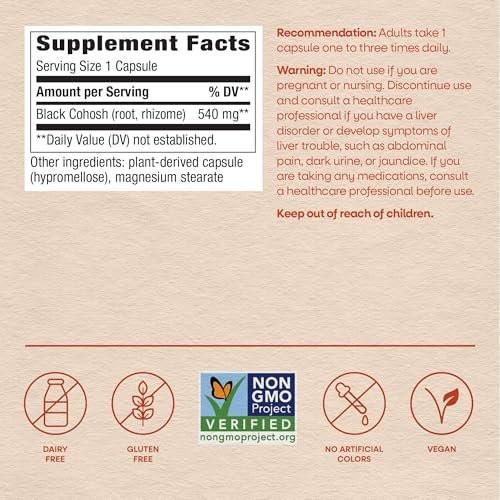 Nature's Way Black Cohosh Wurzel Kapseln – Traditionelles pflanzliches Nahrungsergänzungsmittel für Frauen, Cimicifuga Racemosa Wurzel, Non-GMO Project verifiziert, vegan, 100 Kapseln