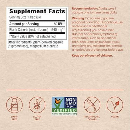 Nature's Way Black Cohosh Wurzel Kapseln – Traditionelles pflanzliches Nahrungsergänzungsmittel für Frauen, Cimicifuga Racemosa Wurzel, Non-GMO Project verifiziert, vegan, 100 Kapseln