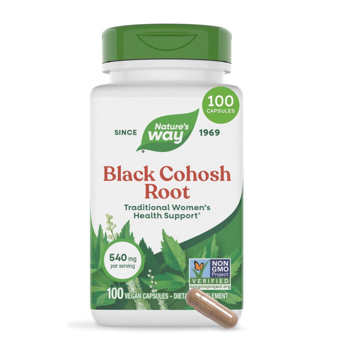 Nature's Way Black Cohosh Wurzel Kapseln – Traditionelles pflanzliches Nahrungsergänzungsmittel für Frauen, Cimicifuga Racemosa Wurzel, Non-GMO Project verifiziert, vegan, 100 Kapseln