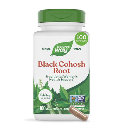 Nature's Way Black Cohosh Wurzel Kapseln – Traditionelles pflanzliches Nahrungsergänzungsmittel für Frauen, Cimicifuga Racemosa Wurzel, Non-GMO Project verifiziert, vegan, 100 Kapseln