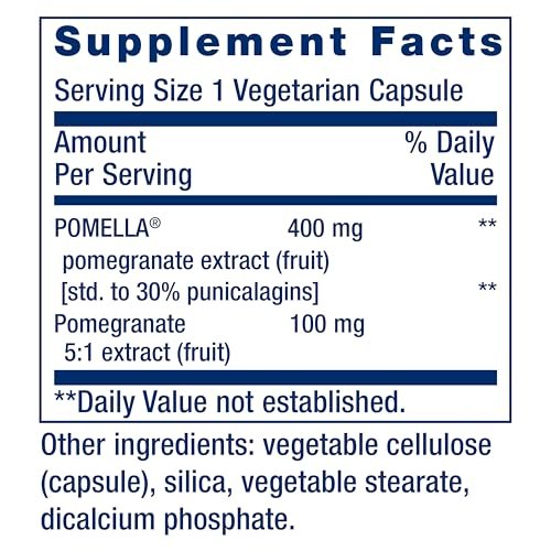 Life Extension Granatapfel-Fruchtextrakt 500 mg – Antioxidantien-Polyphenole für die Herz-Kreislauf-Gesundheit, Superfood, glutenfrei, nicht-GVO, vegetarisch, 30 Kapseln