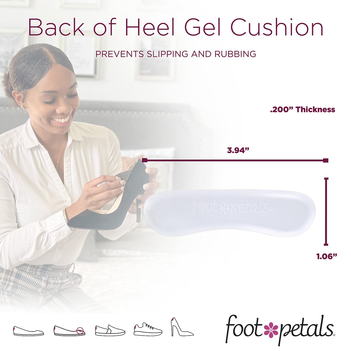Foot Petals Fersenpolster für Frauen – Gel-Einlagen für die Rückseite der Ferse, Schmerzlinderung und perfekte Passform, 1 Paar, Transparent
