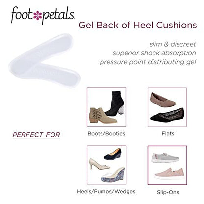 Foot Petals Fersenpolster für Frauen – Gel-Einlagen für die Rückseite der Ferse, Schmerzlinderung und perfekte Passform, 1 Paar, Transparent