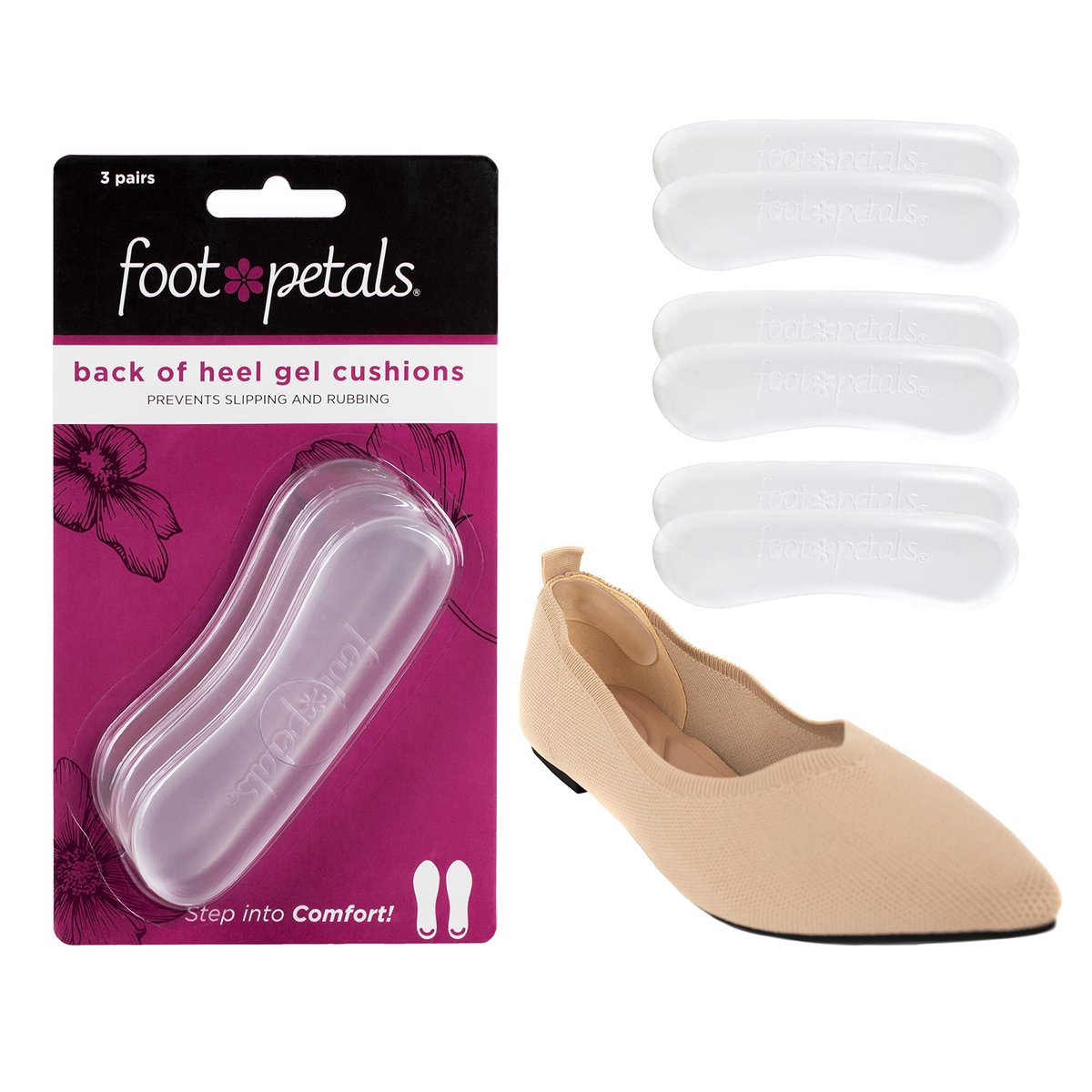 Foot Petals Fersenpolster für Frauen – Gel-Einlagen für die Rückseite der Ferse, Schmerzlinderung und perfekte Passform, 1 Paar, Transparent