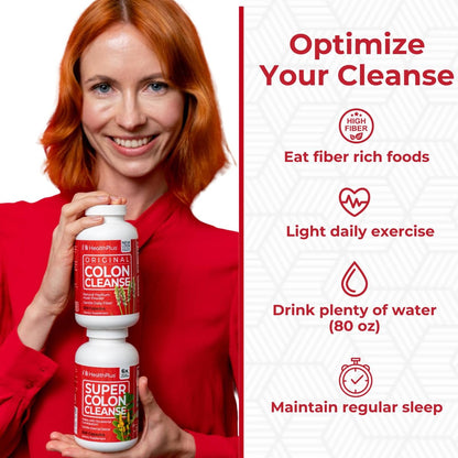 Health Plus Super Colon Cleanse 60-Tage-Kur: Sanfte Darmreinigung mit Flohsamenschalen & Probiotika – 240 Kapseln