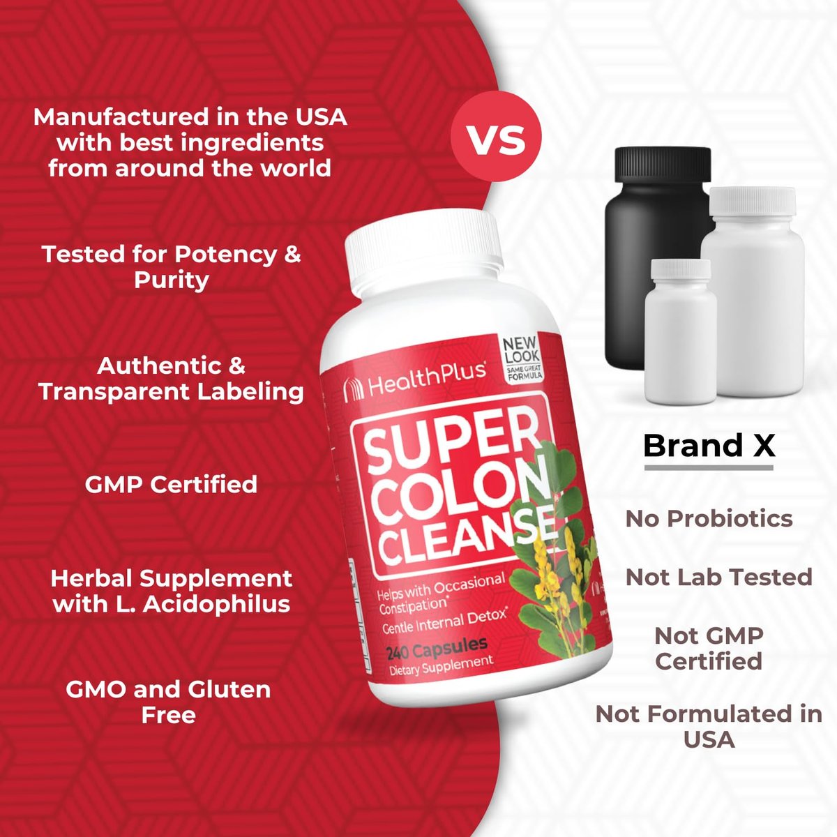 Health Plus Super Colon Cleanse 60-Tage-Kur: Sanfte Darmreinigung mit Flohsamenschalen & Probiotika – 240 Kapseln