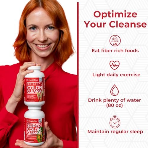 Health Plus Super Colon Cleanse 60-Tage-Kur: Sanfte Darmreinigung mit Flohsamenschalen & Probiotika – 240 Kapseln