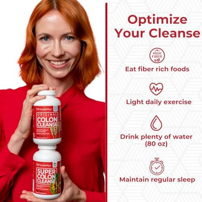 Health Plus Super Colon Cleanse 60-Tage-Kur: Sanfte Darmreinigung mit Flohsamenschalen & Probiotika – 240 Kapseln
