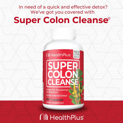 Health Plus Super Colon Cleanse 60-Tage-Kur: Sanfte Darmreinigung mit Flohsamenschalen & Probiotika – 240 Kapseln