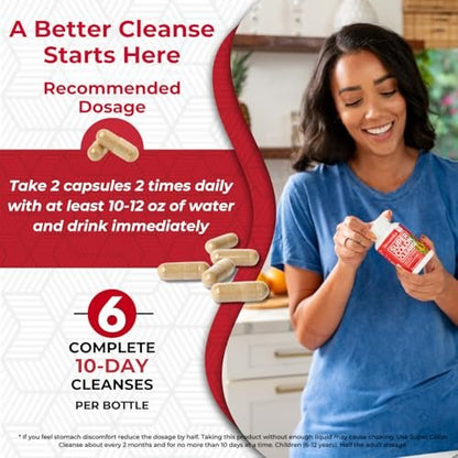 Health Plus Super Colon Cleanse 60-Tage-Kur: Sanfte Darmreinigung mit Flohsamenschalen & Probiotika – 240 Kapseln