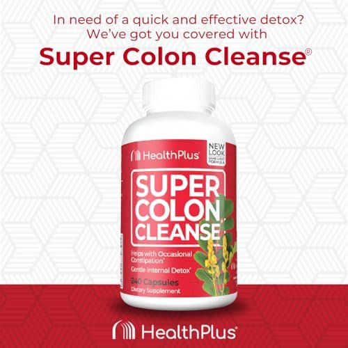 Health Plus Super Colon Cleanse 60-Tage-Kur: Sanfte Darmreinigung mit Flohsamenschalen & Probiotika – 240 Kapseln
