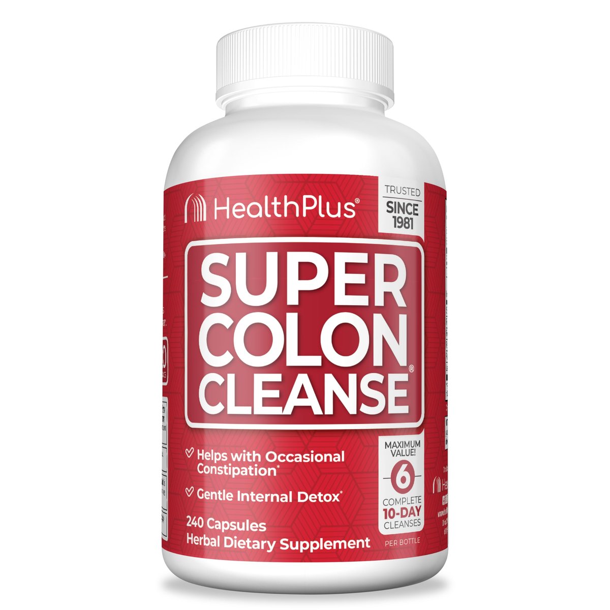 Health Plus Super Colon Cleanse 60-Tage-Kur: Sanfte Darmreinigung mit Flohsamenschalen & Probiotika – 240 Kapseln
