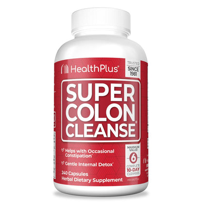 Health Plus Super Colon Cleanse 60-Tage-Kur: Sanfte Darmreinigung mit Flohsamenschalen & Probiotika – 240 Kapseln