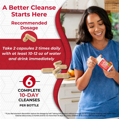 Health Plus Super Colon Cleanse 60-Tage-Kur: Sanfte Darmreinigung mit Flohsamenschalen & Probiotika – 240 Kapseln