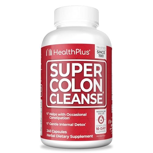 Health Plus Super Colon Cleanse 60-Tage-Kur: Sanfte Darmreinigung mit Flohsamenschalen & Probiotika – 240 Kapseln